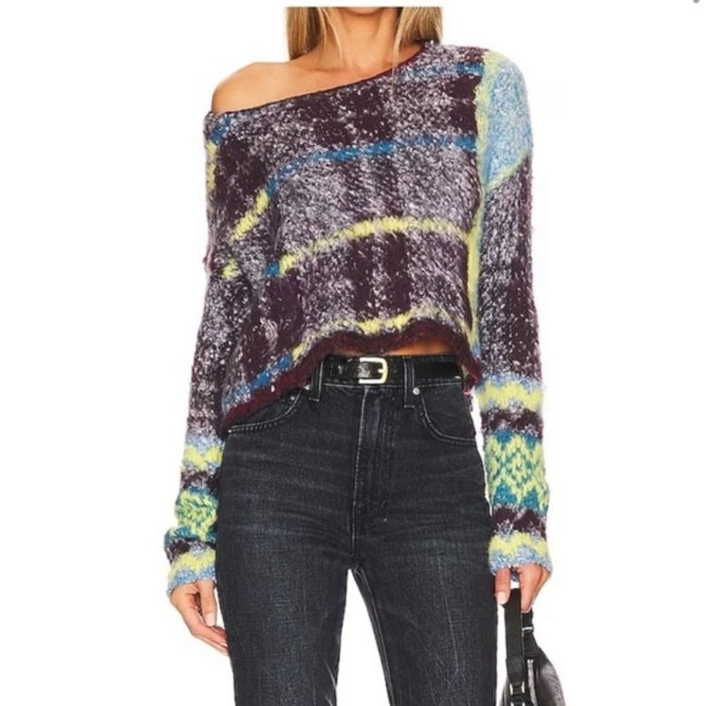 Free People Emerson Cropped Sweater Honey Wine Combo - Picture 2 of 6